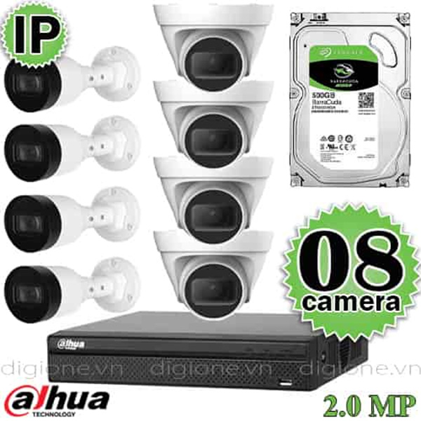 Bộ 8 Mắt Camera IP DAHUA 2.0mp