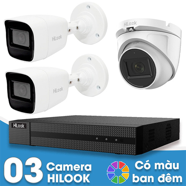 Bộ 3 Mắt Camera HILOOK 2.0mp - Có Màu Ban Đêm