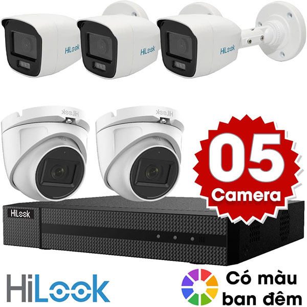 Bộ 5 Mắt Camera HILOOK 2.0mp - Có Màu Ban Đêm