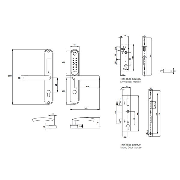 Khoá Cửa Điện Tử Hafele EL6500-TCS - Cửa Nhôm, Cửa Gỗ