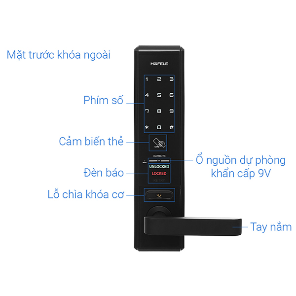 Khóa Cửa Điện Tử Hafele EL7200-TC - Dùng Cho Cửa Gỗ, Kim Loại