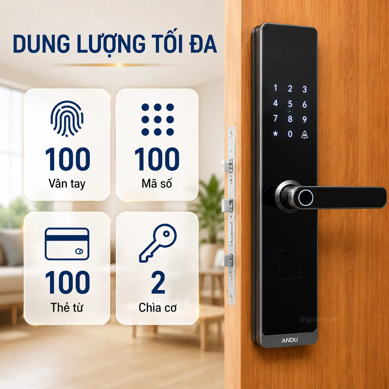 Khoá Vân Tay Điện Tử Andu A5 cho Cửa gỗ, cửa sắt