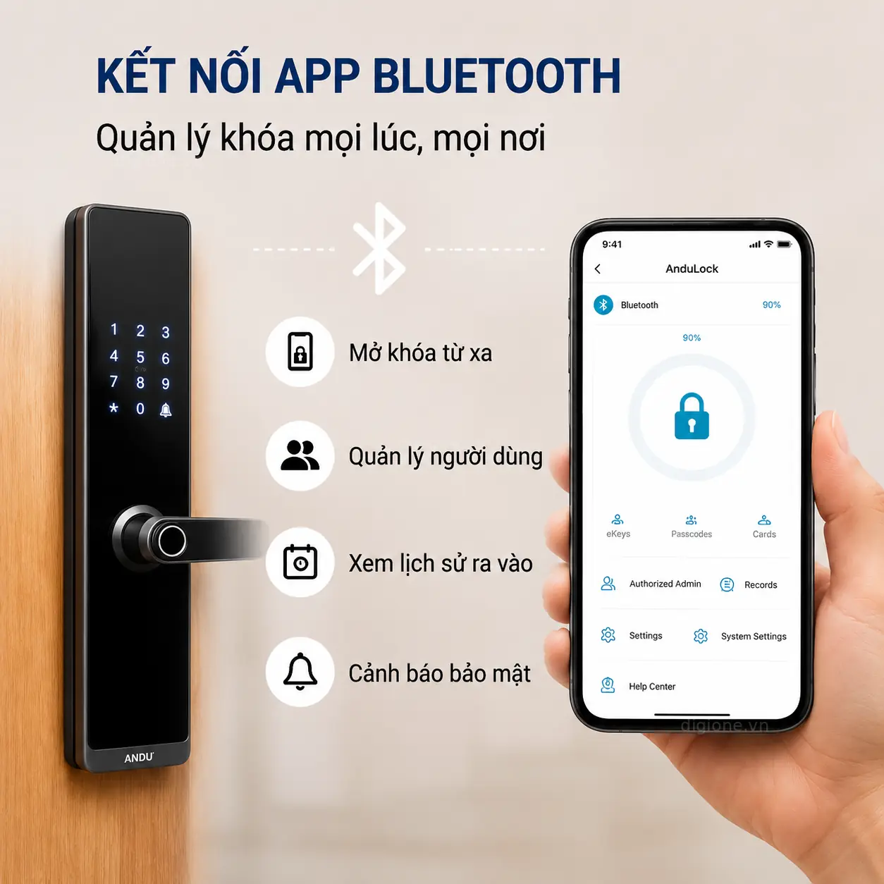 Khoá Vân Tay Điện Tử Andu A5 cho Cửa gỗ, cửa sắt