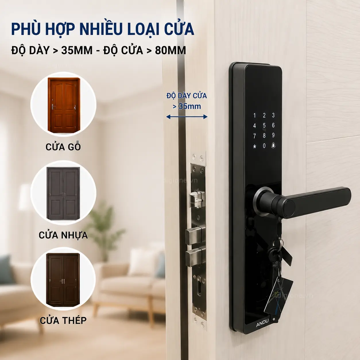 Khoá Vân Tay Điện Tử Andu A5 cho Cửa gỗ, cửa sắt