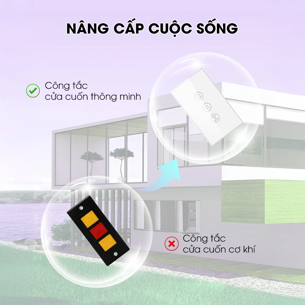 Điều Khiển Cửa Cuốn Mặt Kính Viền Nhôm T03 - Dùng App Tuya