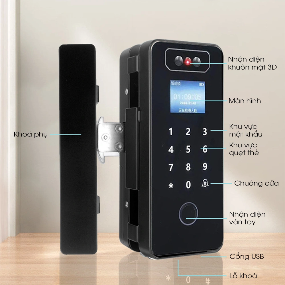 Khoá Cửa Kính Khuôn Mặt DiVo BL108 - Sử Dụng App