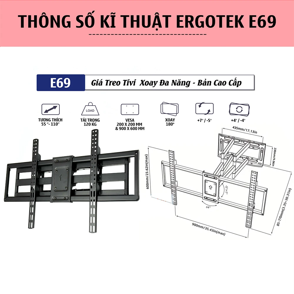 Giá Treo Tivi Xoay E69 55" - 110" Hàng Nhập Khẩu