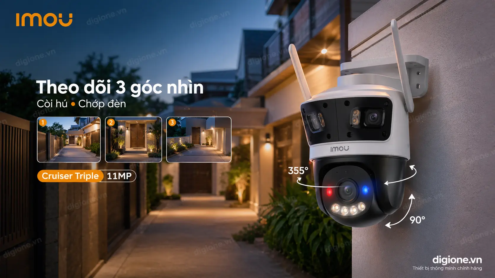 Đ&egrave;n cảnh b&aacute;o v&agrave; c&ograve;i h&uacute; răn đe tr&ecirc;n camera IMOU ngo&agrave;i trời