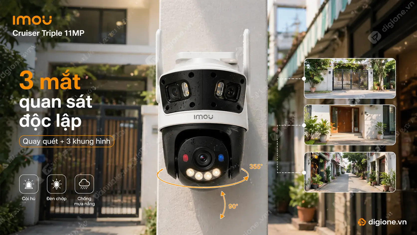 Lắp camera IMOU 3 mắt cho biệt thự s&acirc;n vườn ngo&agrave;i trời