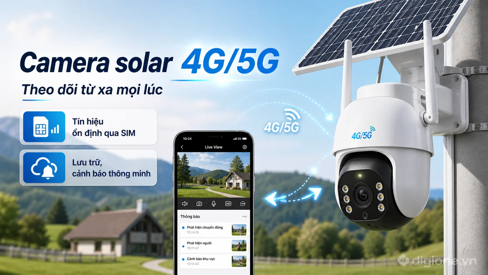 camera năng lượng mặt trời 4G ch&iacute;nh h&atilde;ng tự sạc bằng pin mặt trời tại DigiOne