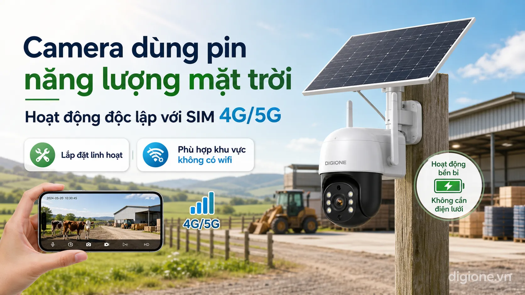camera điện mặt trời 4G chống nước IP66 cho kho b&atilde;i vườn c&acirc;y ngo&agrave;i trời