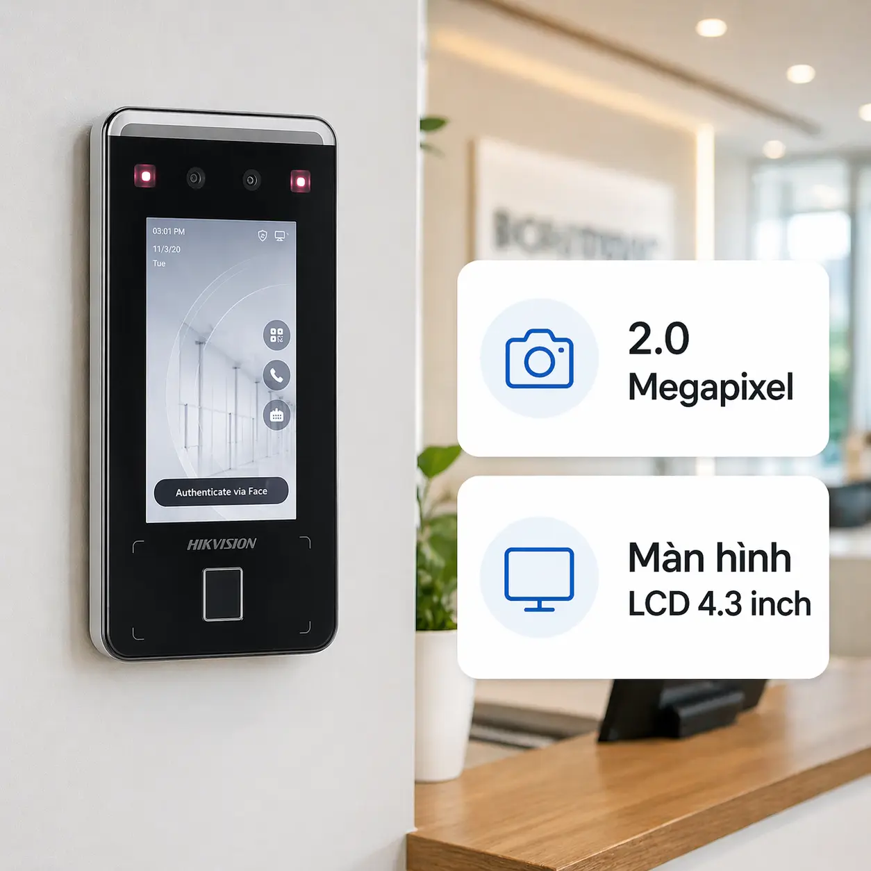 Máy Chấm Công Khuôn Mặt Hikvision DS-K1T341CMF (Bản Không WiFi)