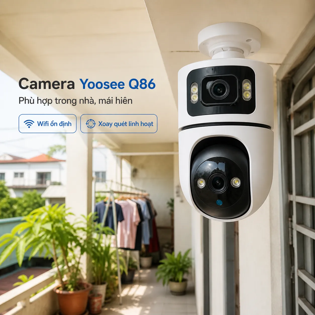 Camera YOOSEE Q86 2 Mắt Trong Nhà 2MP - Đàm thoại 2 chiều