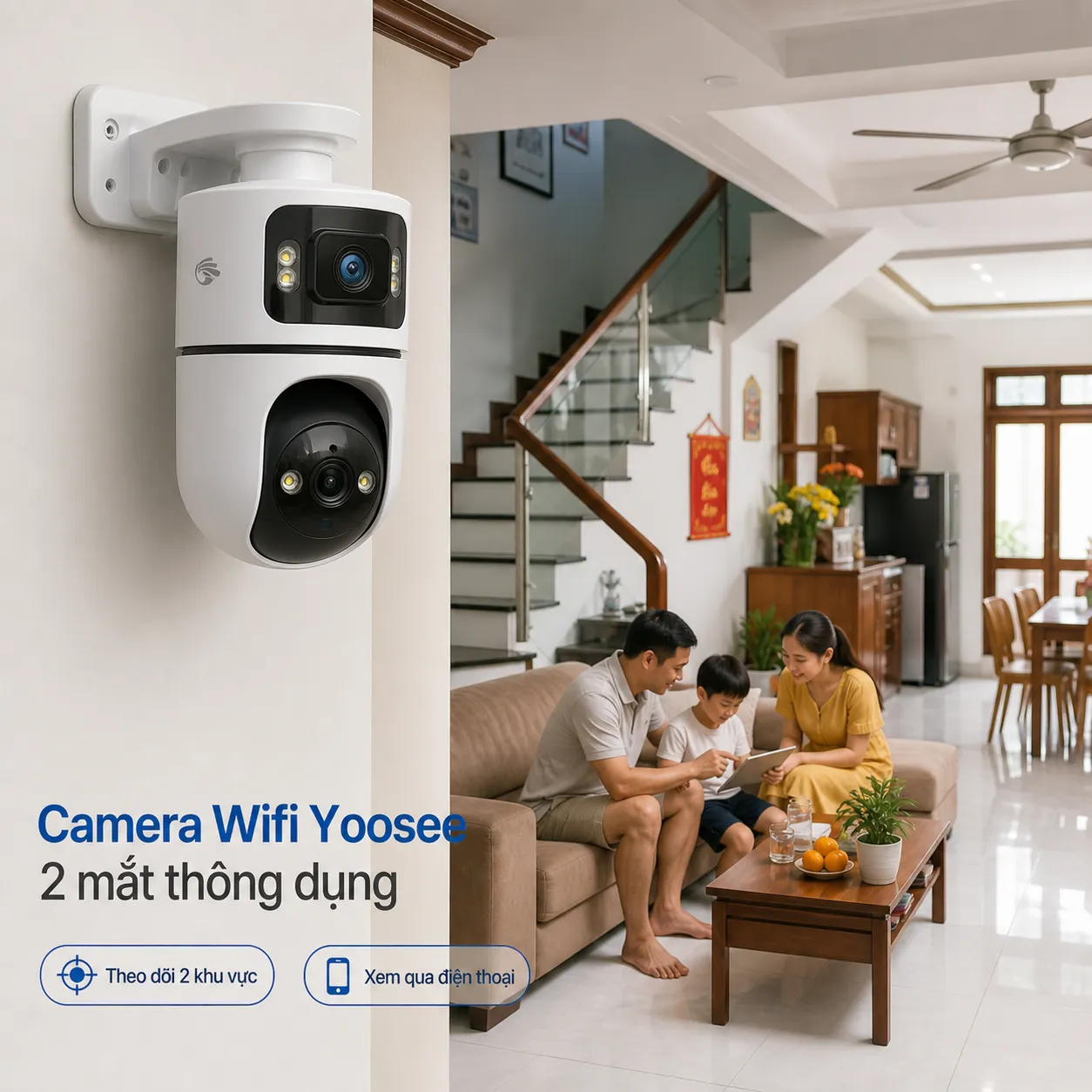 Camera YOOSEE Q86 2 Mắt Trong Nhà 2MP - Đàm thoại 2 chiều