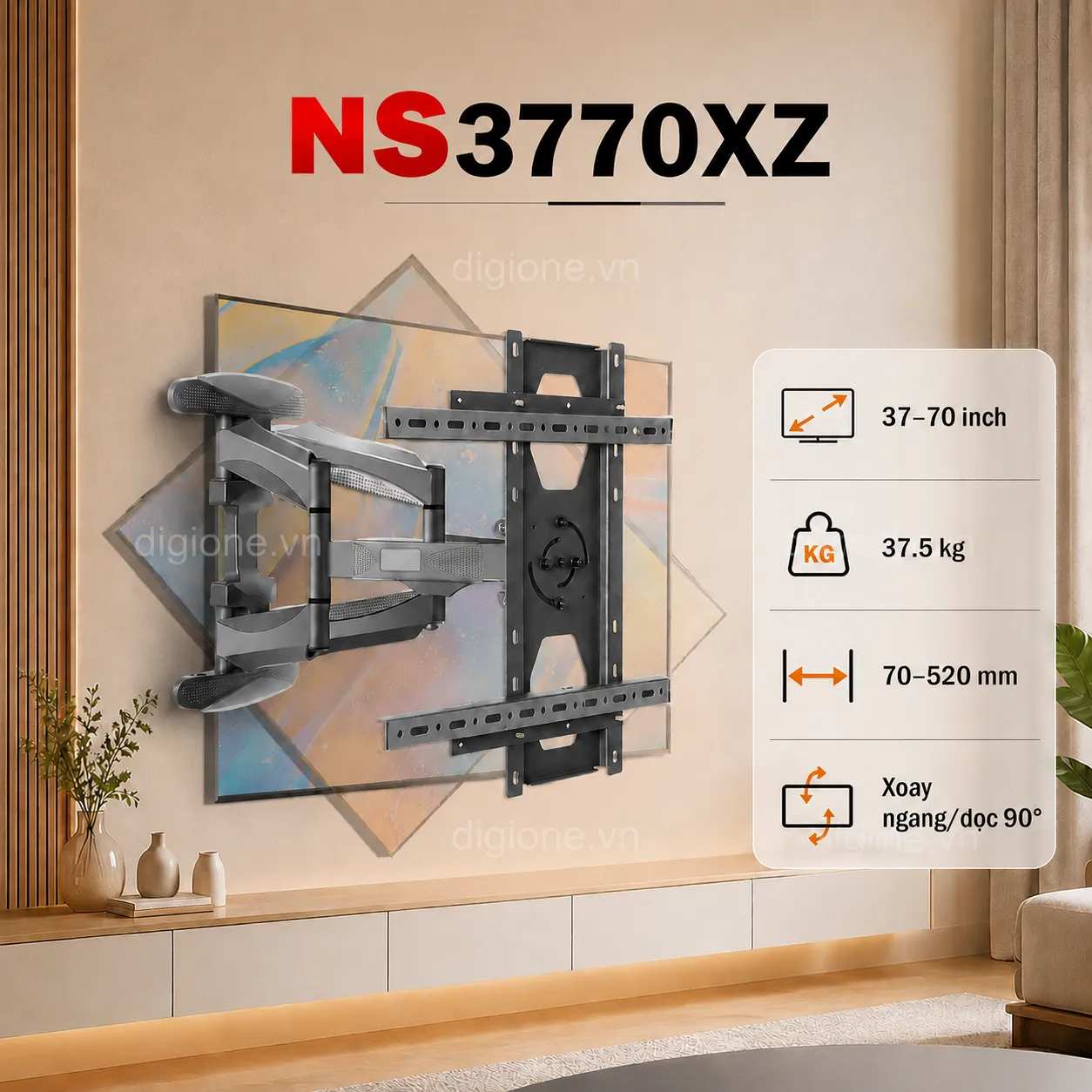 Giá Treo Tivi NS3770XZ - Khung Treo Xoay 90° Ngang Dọc TV 37-70 Inch