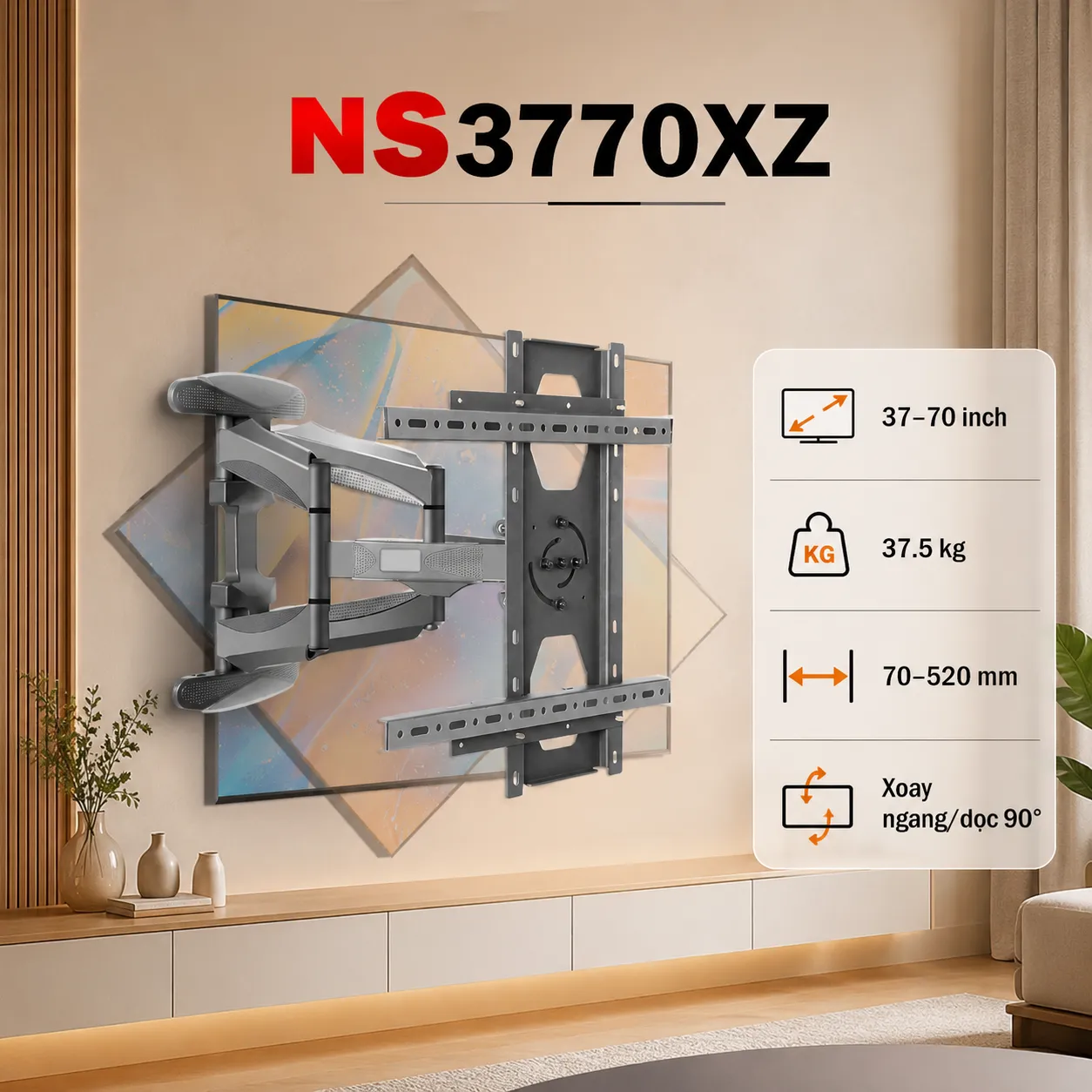 Giá Treo Tivi NS3770XZ - Khung Treo Xoay 90° Ngang Dọc TV 37-70 Inch