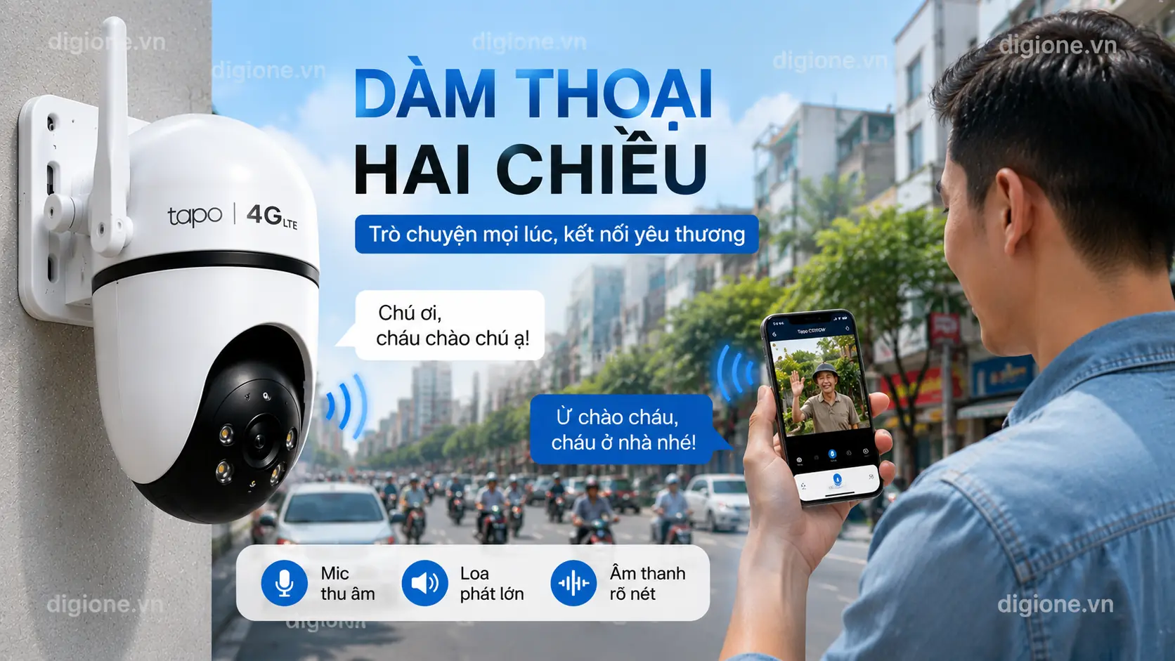 Camera Tapo C501GW đ&agrave;m thoại hai chiều &acirc;m thanh r&otilde; n&eacute;t qua điện thoại