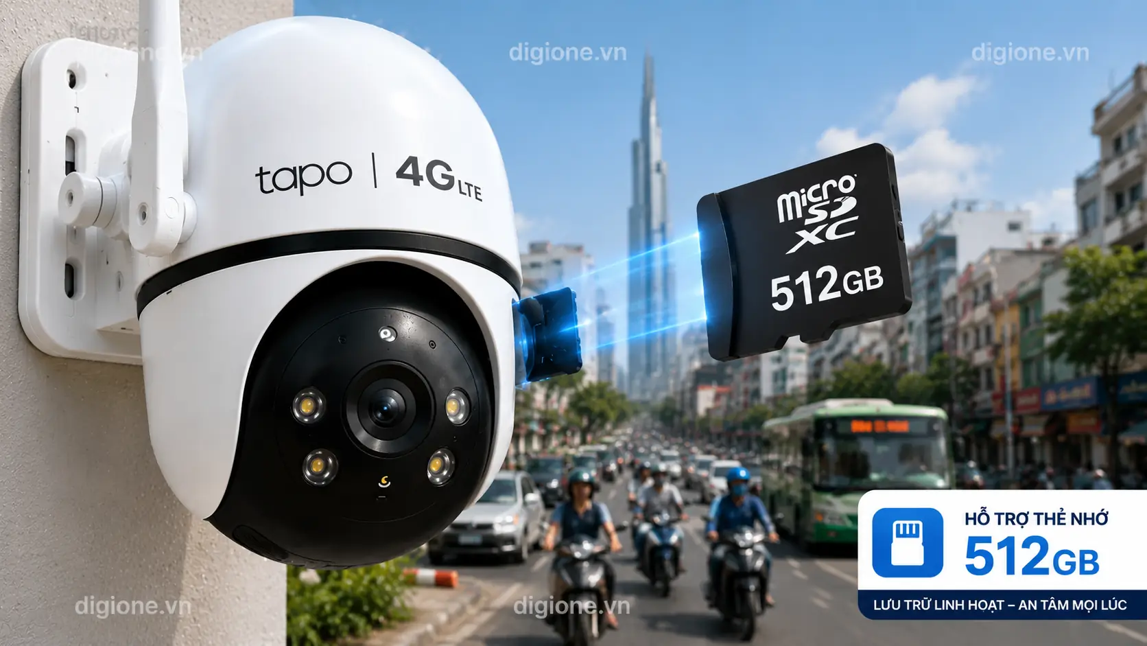 Camera Tapo C501GW hỗ trợ thẻ nhớ MicroSD dung lượng l&ecirc;n đến 512GB