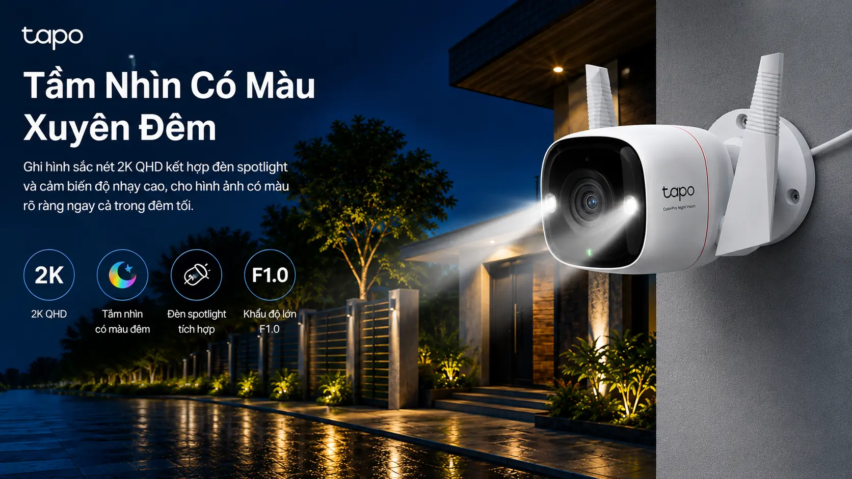 Camera Tapo C325WB tầm nh&igrave;n c&oacute; m&agrave;u xuy&ecirc;n đ&ecirc;m ColorPro h&igrave;nh ảnh sắc n&eacute;t ban đ&ecirc;m