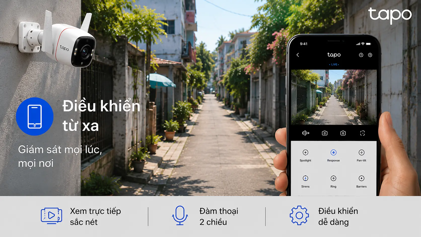 Camera Tapo TC65 điều khiển từ xa dễ d&agrave;ng qua ứng dụng Tapo tr&ecirc;n điện thoại
