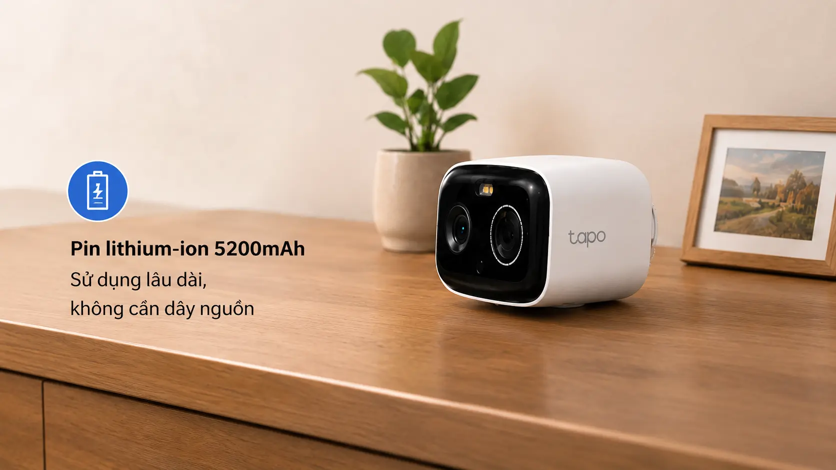 Camera Tapo C400 pin sạc 5200mAh kh&ocirc;ng d&acirc;y hoạt động linh hoạt ngo&agrave;i trời
