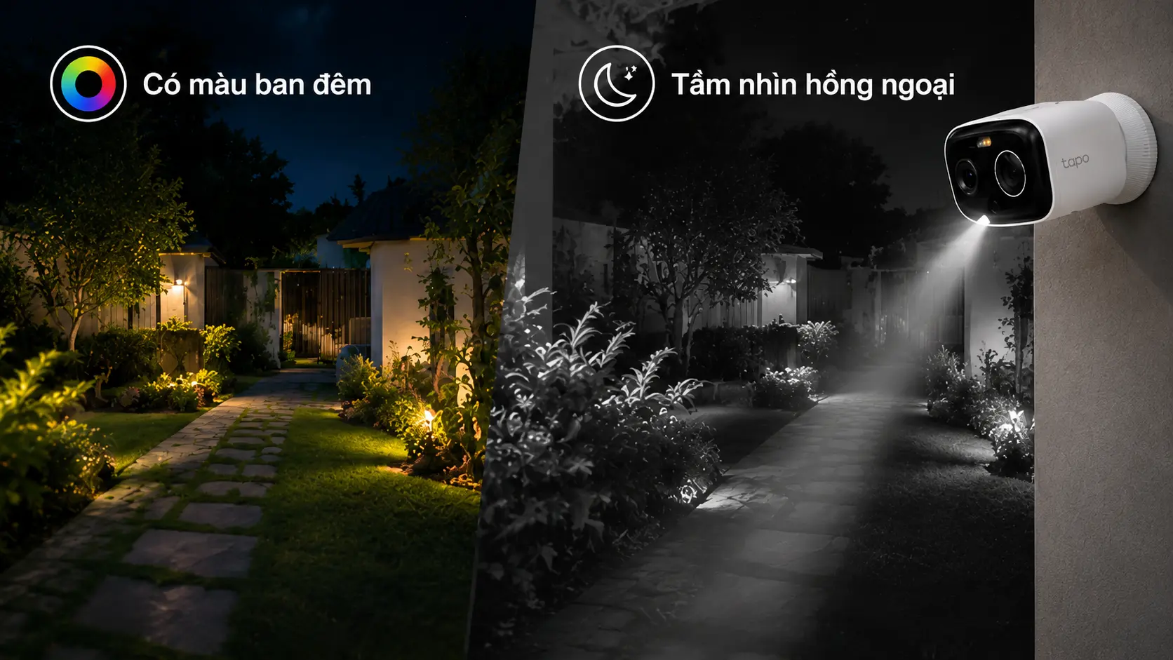 Camera Tapo C400 tầm nh&igrave;n ban đ&ecirc;m c&oacute; m&agrave;u quan s&aacute;t r&otilde; n&eacute;t cả trong đ&ecirc;m tối