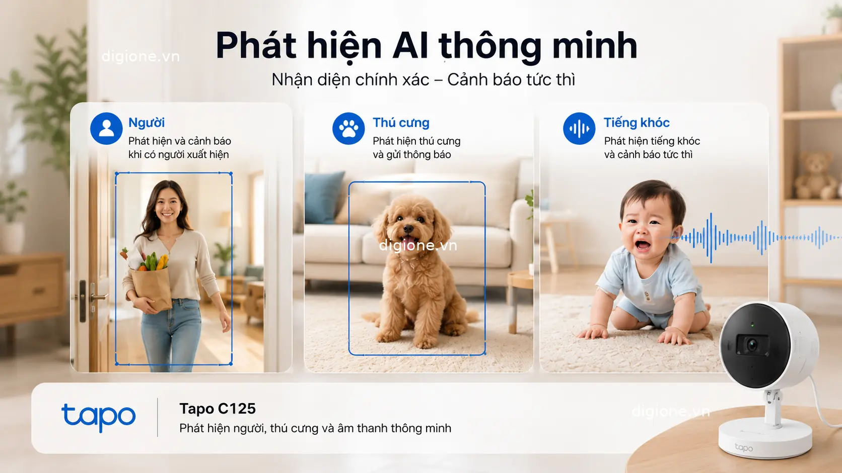 Camera Tapo C125 AI th&ocirc;ng minh ph&aacute;t hiện người v&agrave; th&uacute; cưng ch&iacute;nh x&aacute;c