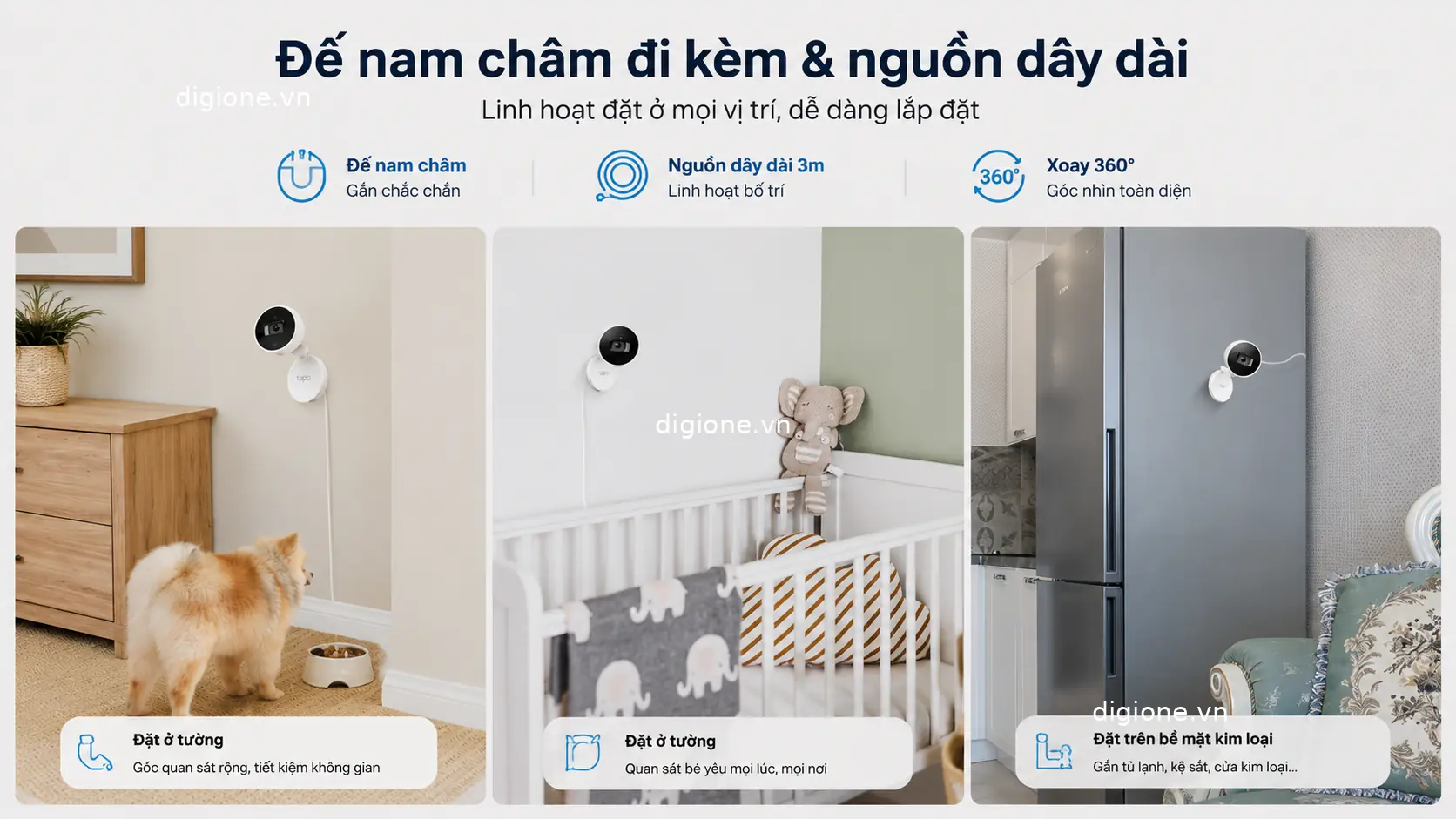 Camera Tapo C125 đế nam ch&acirc;m d&acirc;y nguồn d&agrave;i lắp đặt linh hoạt nhiều vị tr&iacute;