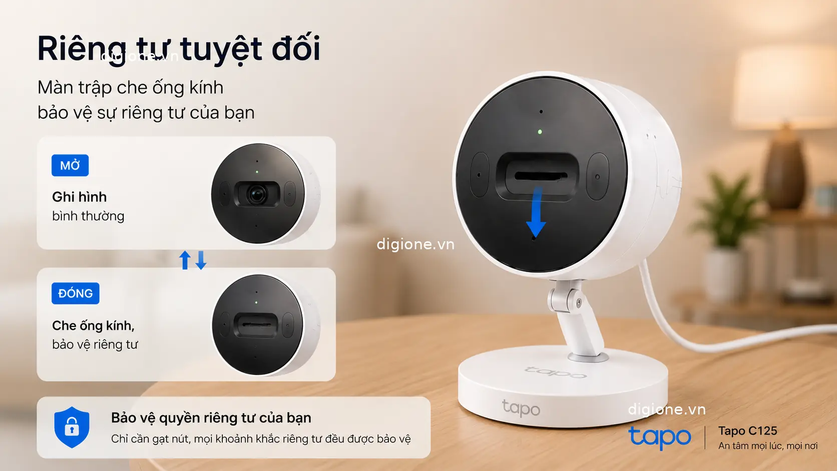 Camera Tapo C125 ri&ecirc;ng tư tuyệt đối với m&agrave;n trập che ống k&iacute;nh vật l&yacute;