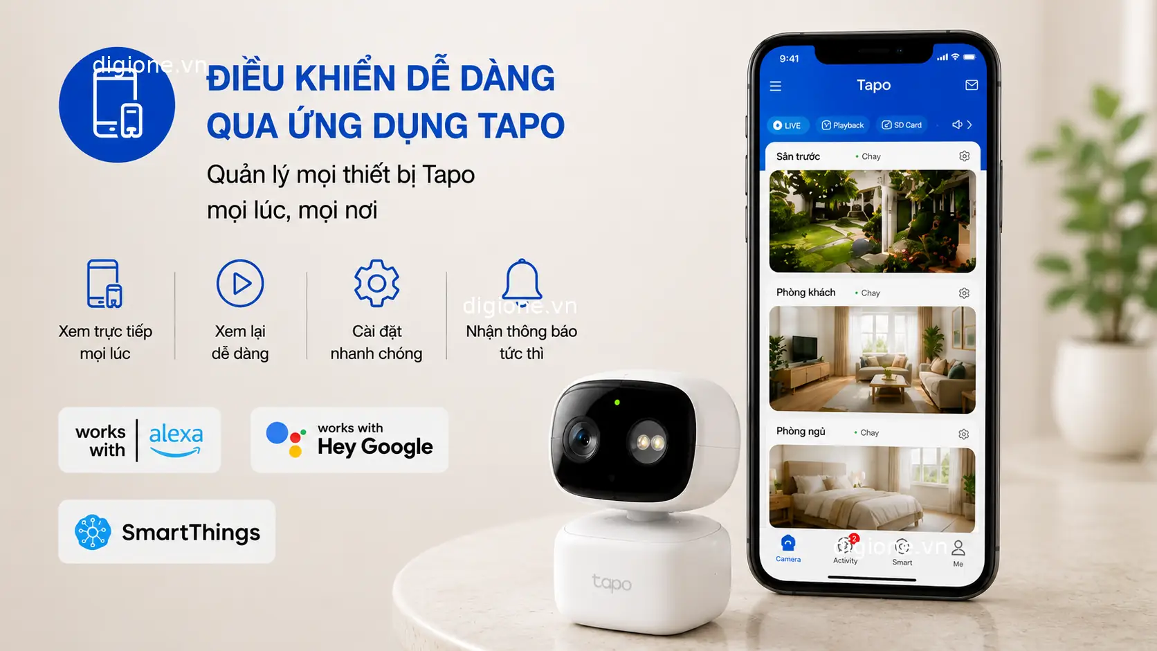 Camera Tapo C206 điều khiển từ xa dễ dàng bằng ứng dụng Tapo trên điện thoại