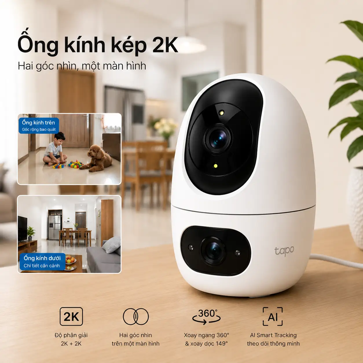 Camera TP-LINK TAPO C245D Dual Lens 2K Pan/Tilt Trong Nhà AI