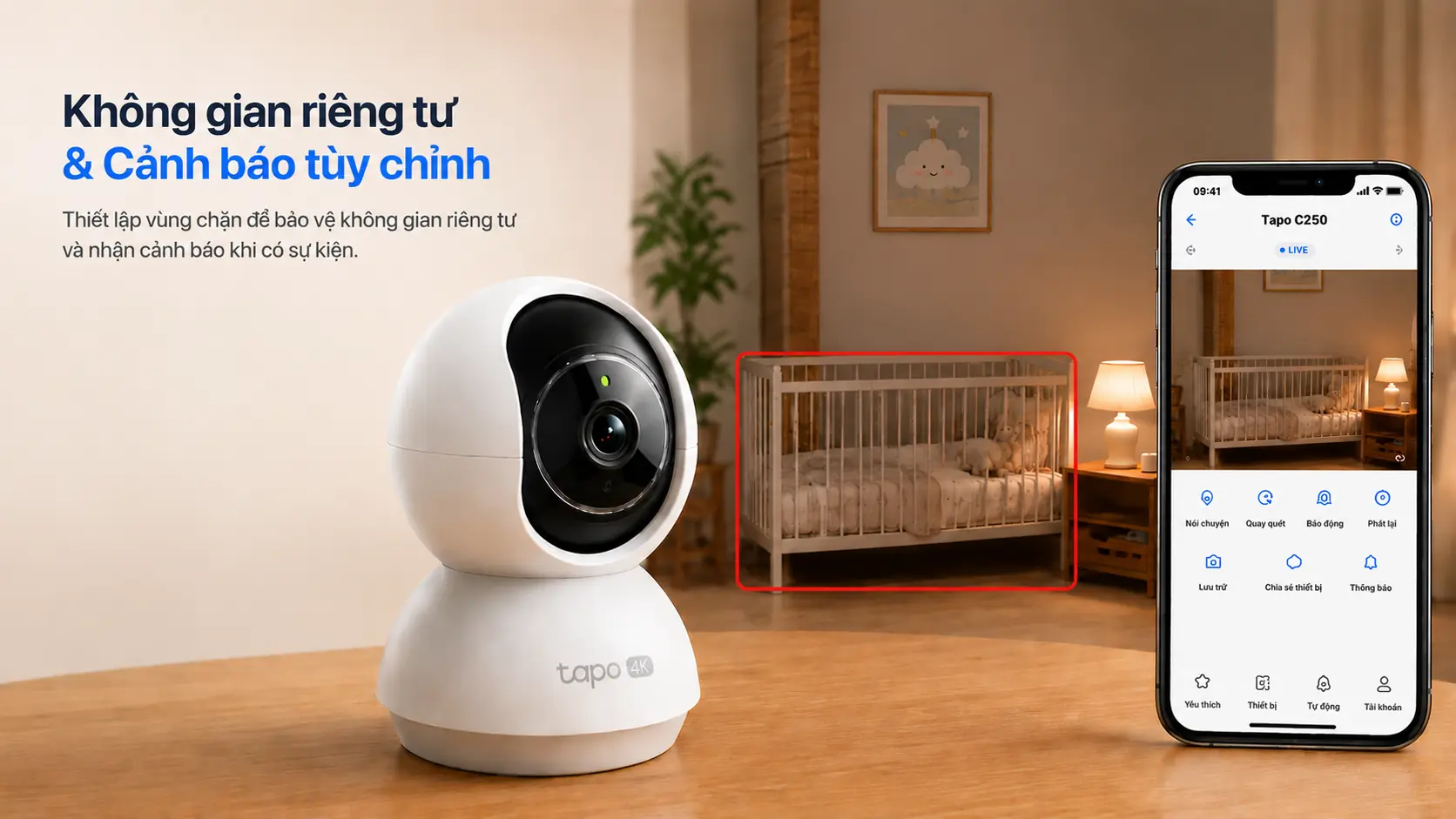 Camera Tapo C250 bảo vệ kh&ocirc;ng gian ri&ecirc;ng tư v&agrave; gửi cảnh b&aacute;o tức th&igrave;