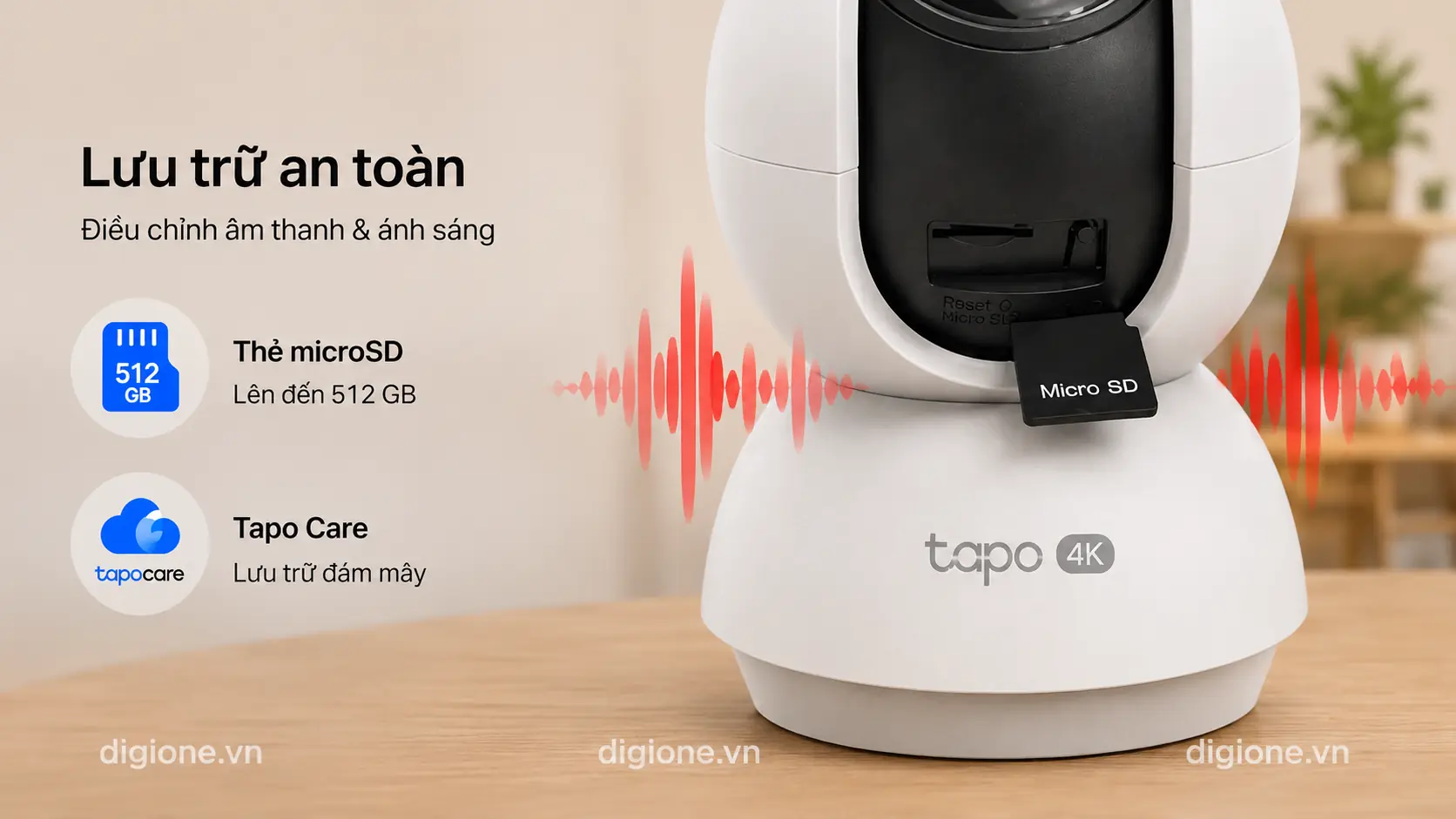 Camera Tapo C250 hỗ trợ lưu trữ an to&agrave;n thẻ nhớ MicroSD dung lượng 512GB