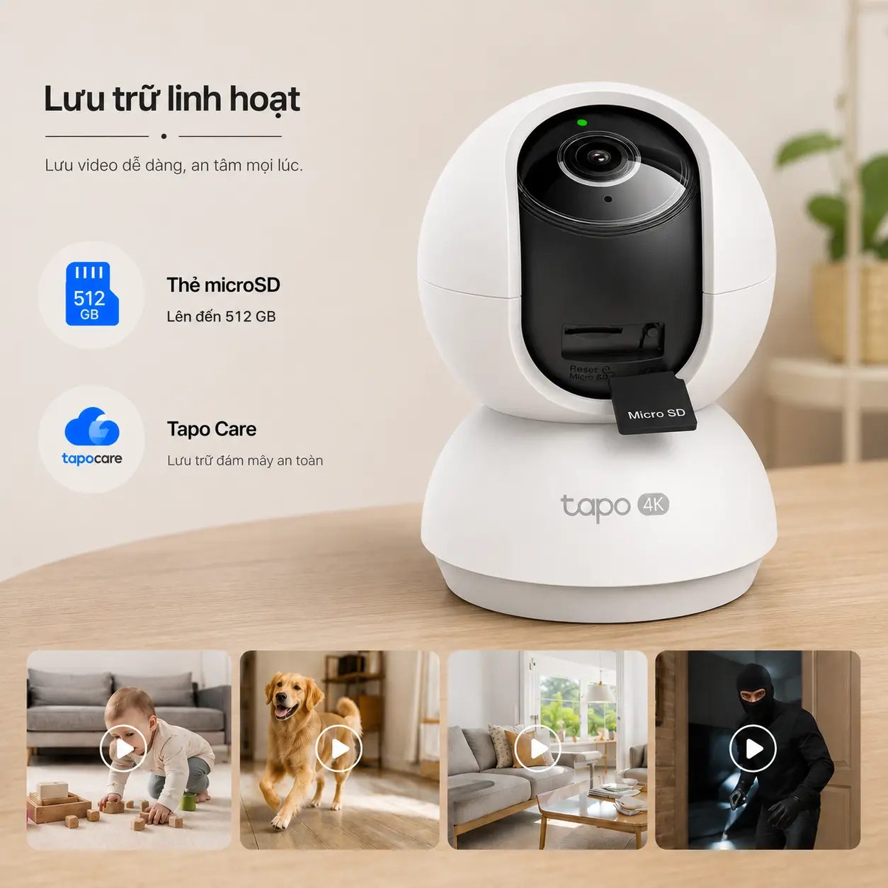 Camera TP-LINK TAPO C250 4K 8MP AI Pan/Tilt Trong Nhà
