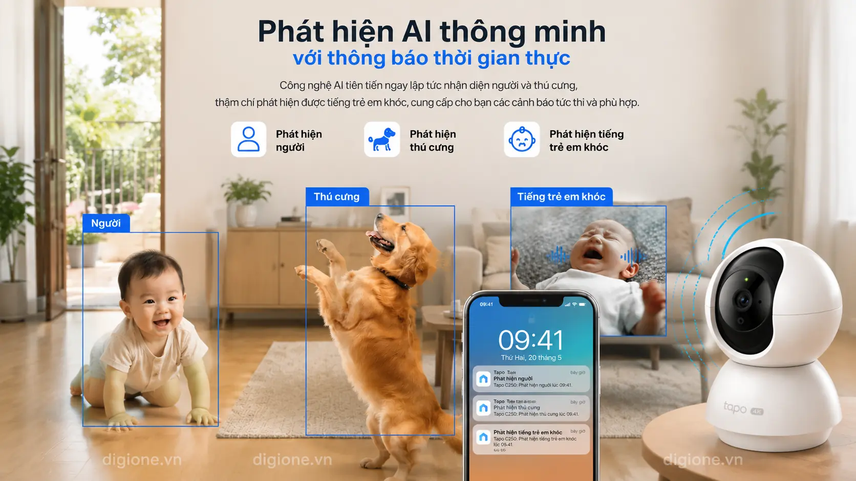 Camera Tapo C250 ph&aacute;t hiện AI th&ocirc;ng minh nhận diện người v&agrave; chuyển động