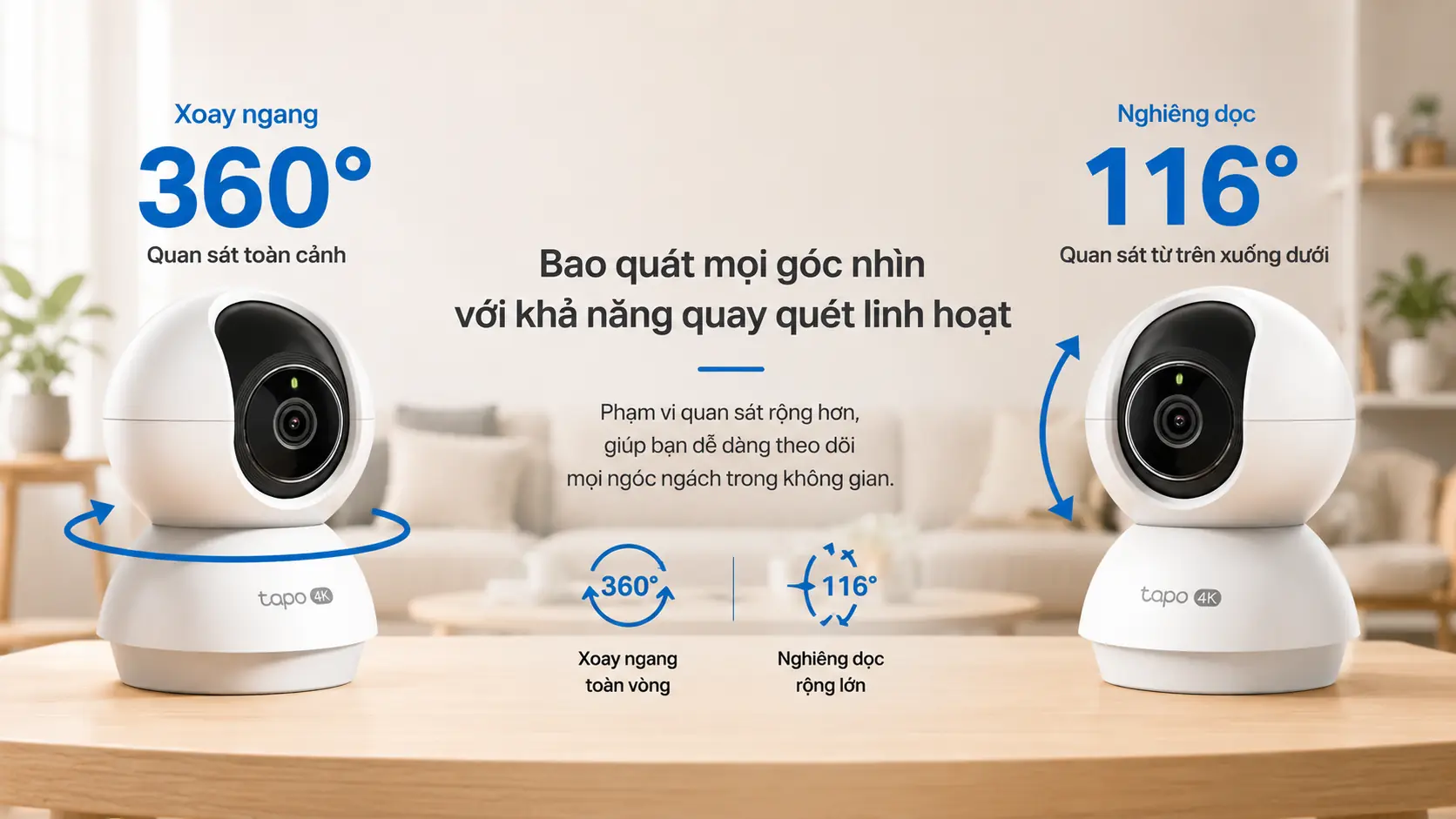 Camera Tapo C250 quay qu&eacute;t 360 độ g&oacute;c nh&igrave;n rộng 116 độ quan s&aacute;t to&agrave;n cảnh