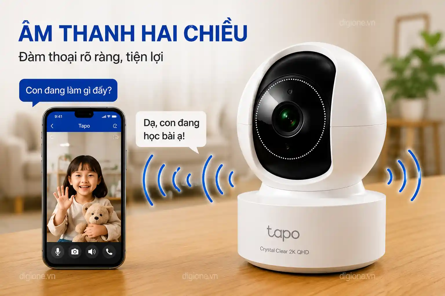 Camera Tapo C222 đ&agrave;m thoại &acirc;m thanh hai chiều r&otilde; n&eacute;t qua điện thoại