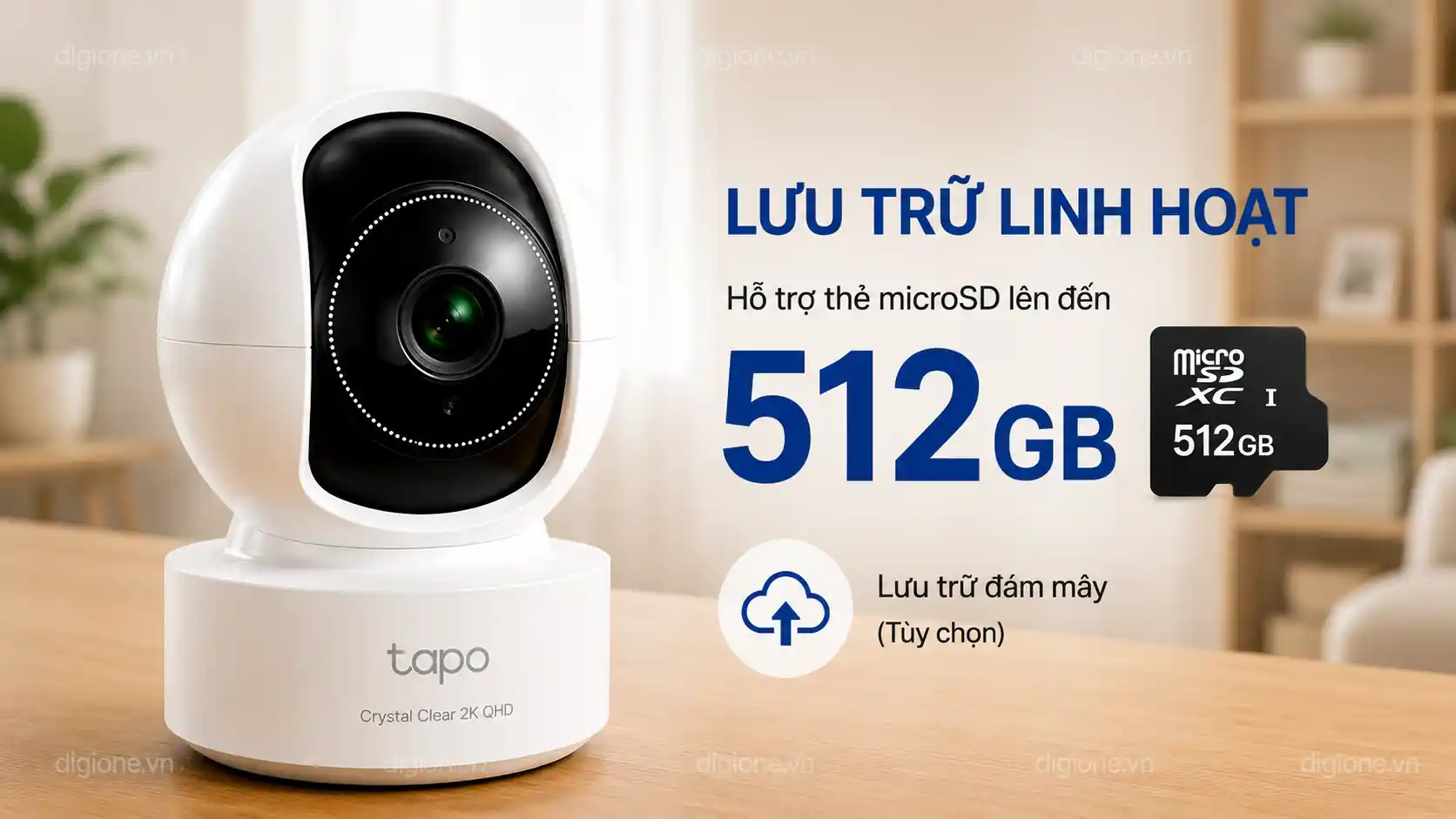 Camera Tapo C222 hỗ trợ lưu trữ thẻ nhớ MicroSD dung lượng 512GB