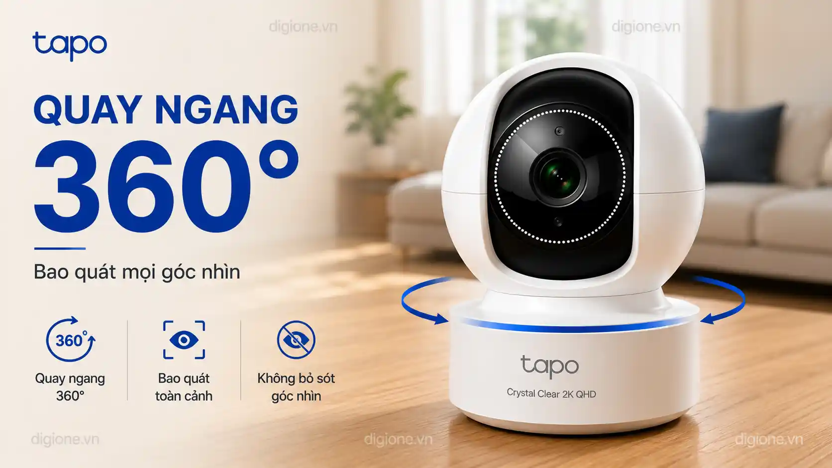 Camera Tapo C222 quay ngang 360 độ quan s&aacute;t to&agrave;n cảnh trong nh&agrave;