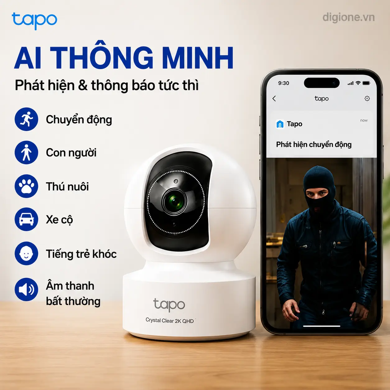 Camera TP-LINK TAPO C222 AI Wi-Fi 2K QHD Xoay 360° Trong Nhà