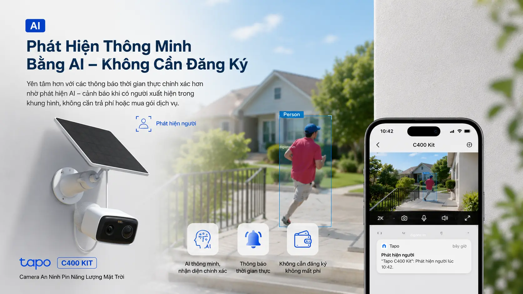 Camera Tapo C400 Kit ph&aacute;t hiện AI th&ocirc;ng minh nhận diện người v&agrave; chuyển động