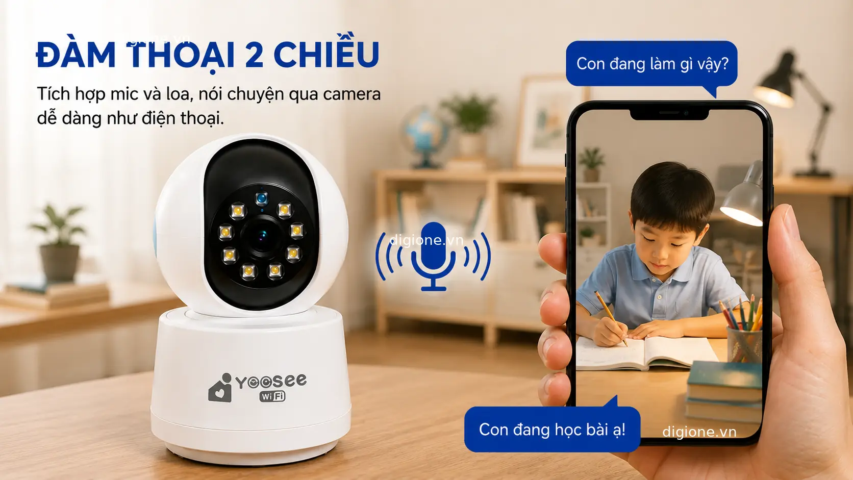 Camera Yoosee đ&agrave;m thoại hai chiều &acirc;m thanh r&otilde; n&eacute;t qua điện thoại