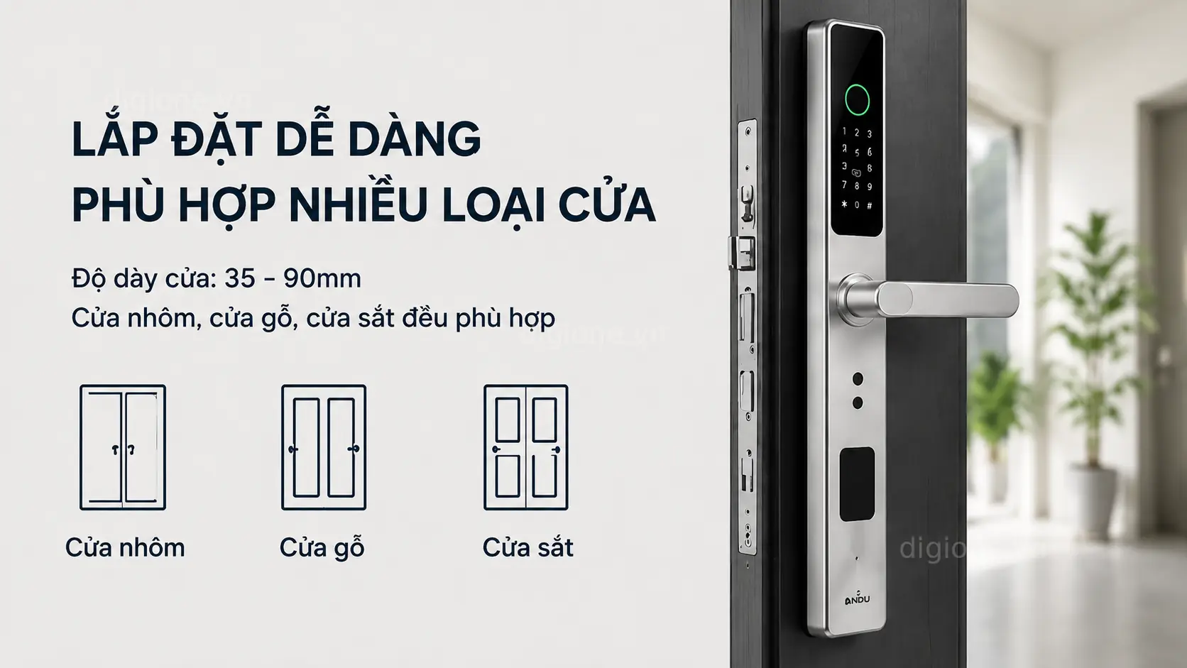Kh&oacute;a điện tử Andu A129 lắp đặt dễ d&agrave;ng ph&ugrave; hợp nhiều loại cửa kh&aacute;c nhau