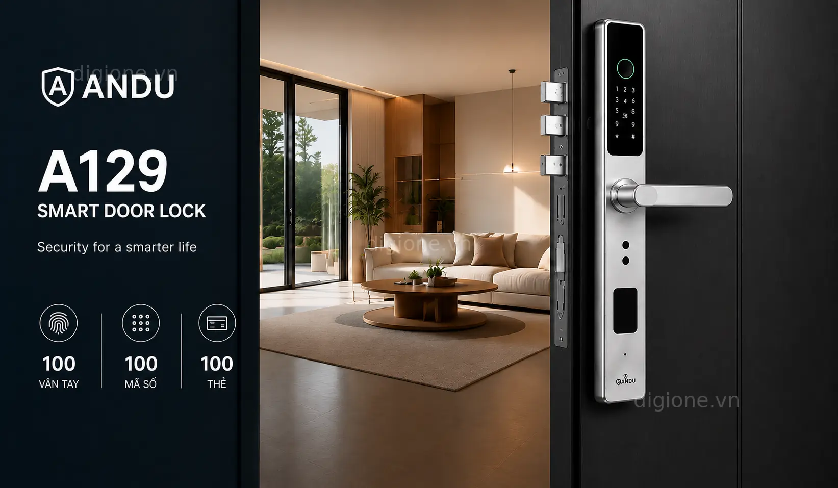 Kh&oacute;a cửa th&ocirc;ng minh Andu A129 dung lượng lưu trữ lớn quản l&yacute; người d&ugrave;ng hiệu quả