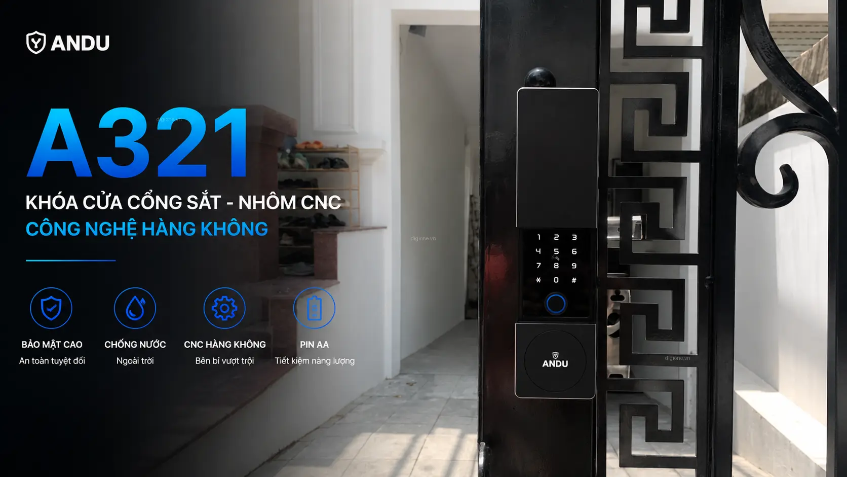 Kh&oacute;a cửa cổng sắt Andu A321 chống nước tuyệt đối chuẩn IP ngo&agrave;i trời bền bỉ