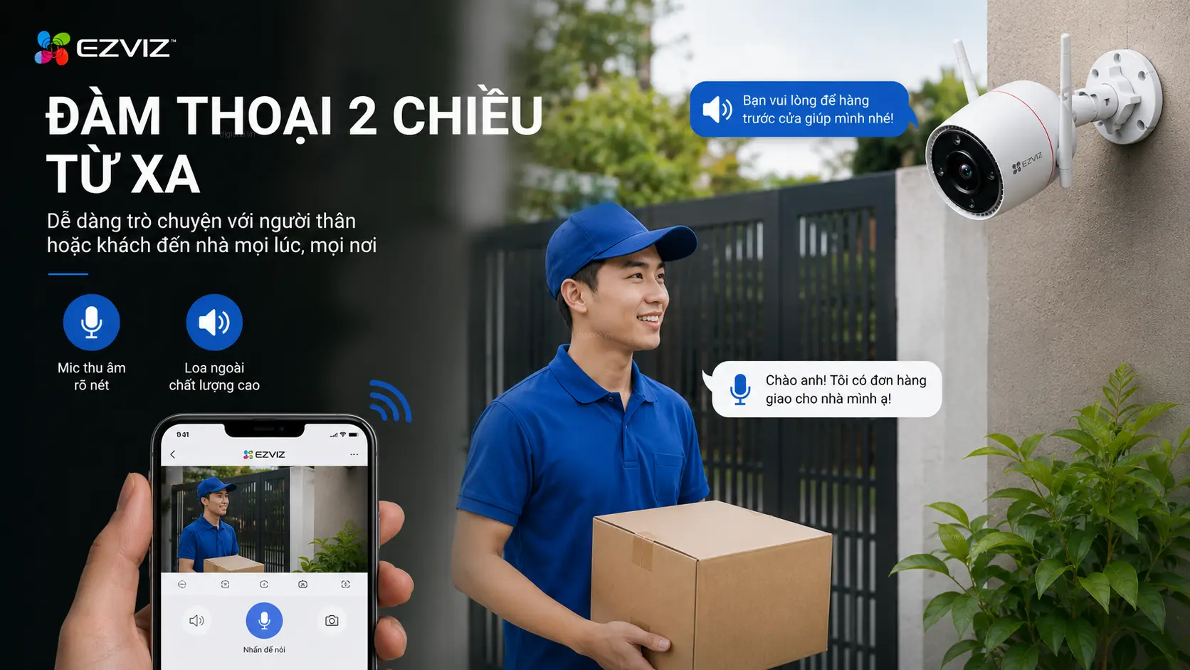 Camera Ezviz H3c 3K 5MP đ&agrave;m thoại hai chiều giao tiếp từ xa qua điện thoại
