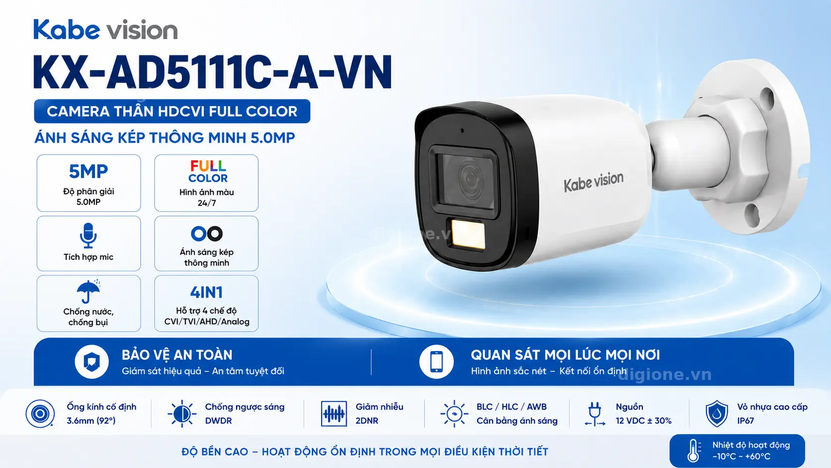 Camera Kabevision KX-AD5111C-A-VN Full Color 5MP &aacute;nh s&aacute;ng k&eacute;p th&ocirc;ng minh t&iacute;ch hợp micro IP67