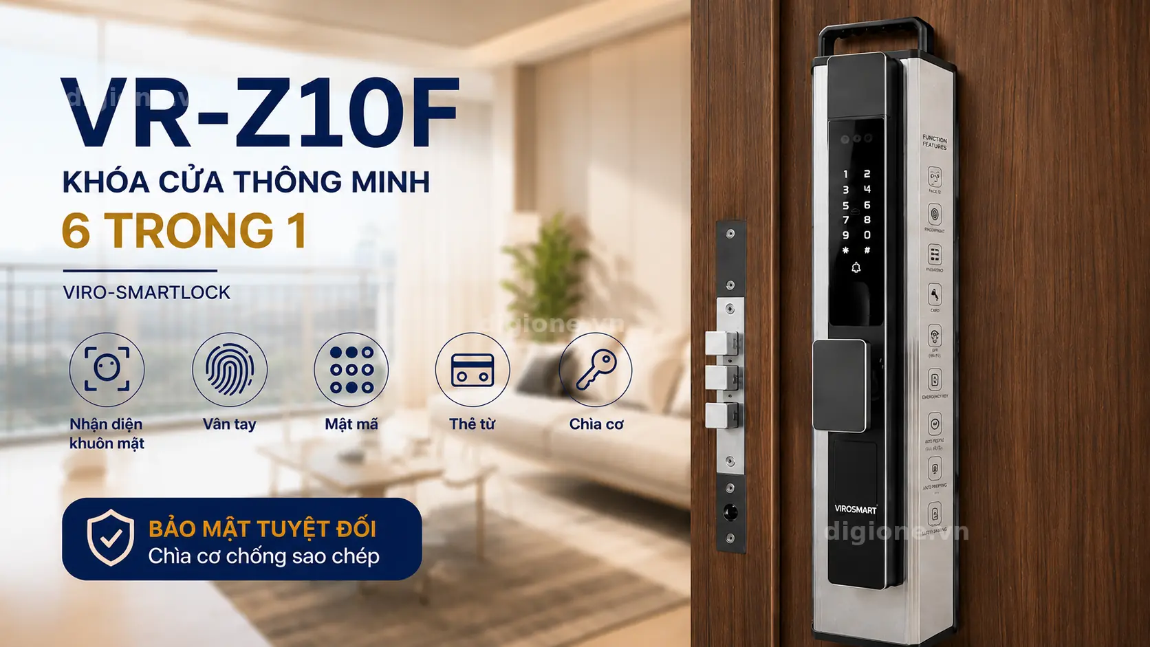 Kh&oacute;a cửa th&ocirc;ng minh Viro Smartlock VR-Z10F 6 trong 1 d&agrave;nh cho cửa nh&ocirc;m Xingfa