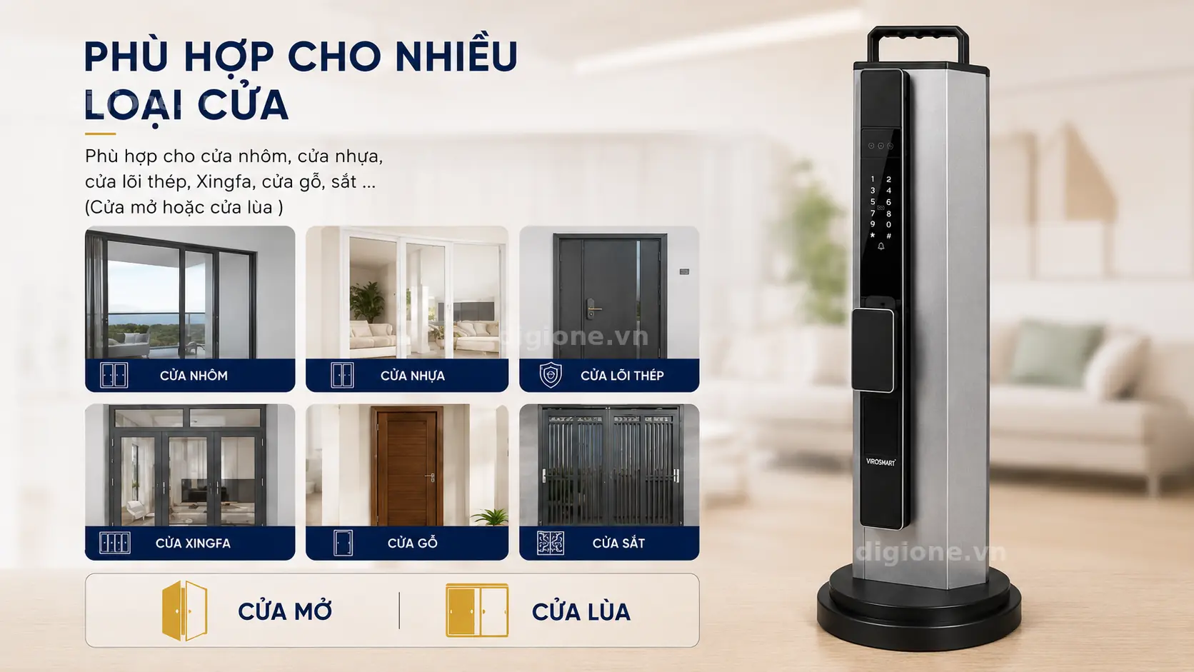 Kh&oacute;a cửa th&ocirc;ng minh Viro Smartlock VR-Z10F ph&ugrave; hợp nhiều loại cửa nh&ocirc;m Xingfa v&agrave; cửa hệ