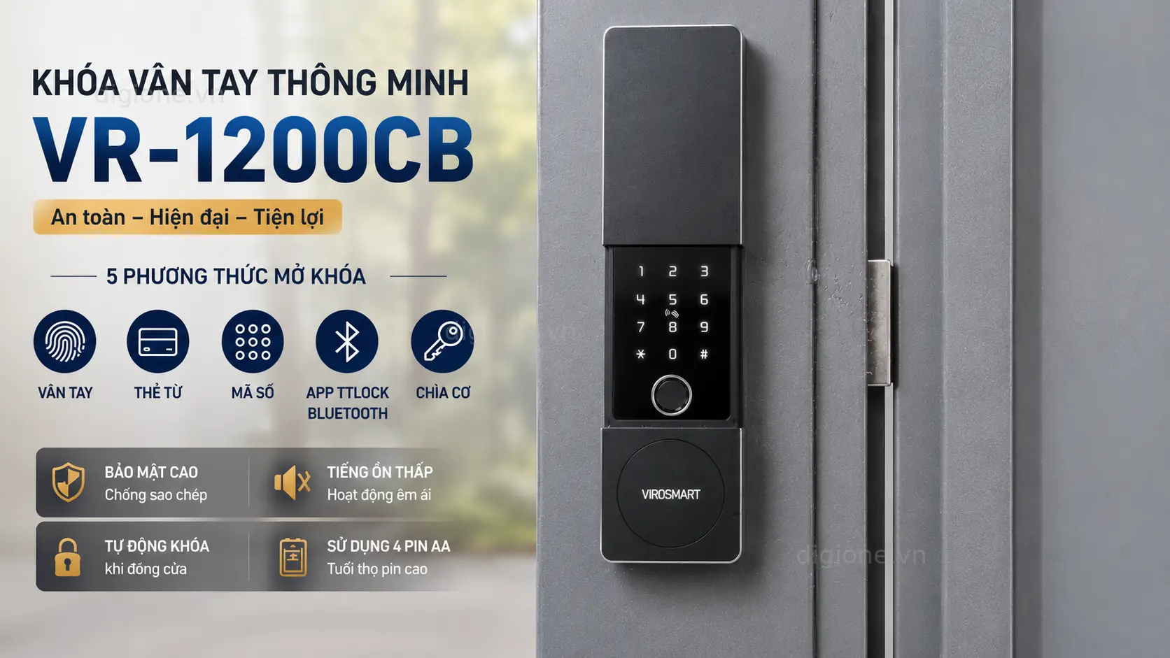 Kh&oacute;a v&acirc;n tay ViroSmart VR-1200CB hỗ trợ 5 phương thức mở kh&oacute;a an to&agrave;n v&agrave; tiện lợi